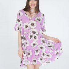 Sukienka mini zwiewna kwiaty M 38