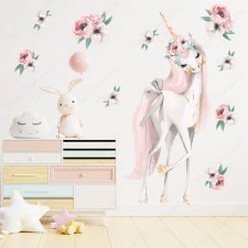 Jednorożec, pastelowe kwiaty, unicorn
