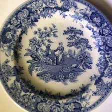 the spode blue room collection  georgian series "girl At well" reproduced a hand engraved Cooper plate  niewielki porcelanowy talerzyk spode