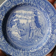 the spode blue room collection  georgian series "woodman" reproduced a hand engraved Cooper plate  niewielki porcelanowy talerzyk spodeczek