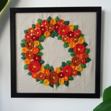 Ręcznie haftowany obraz 'Herbaciane róże'