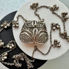 Unikacik! ❤ Vintage Filigree Pewter Necklace ❤ Torebka - Filigranowy naszyjnik ❤