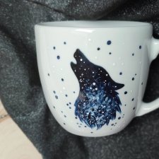 Ręcznie malowany kubek 400 ml gwiazdy galaktyka wilk
