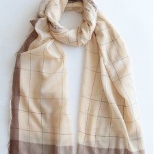 szal vintage krata unisex beż brąz