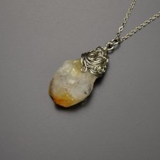 Wisiorek Talizman surowy cytryn, wire wrapping, stal chirurgiczna