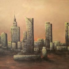 Abstrakcja 120x80 Warszawa Exitium nowy duży obraz malowany miasto