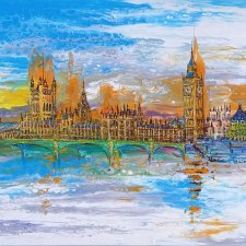 Abstrakcja miasto Londyn 100x80 obraz malowany Anglia