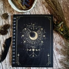 Notatnik Lunarny, drewniany, grawerowany, księżyc