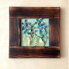 Kwiaty - dekor ceramiczny w ramce