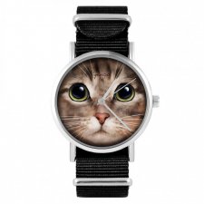Zegarek yenoo - Kot tygrysek - czarny, nylonowy