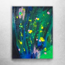 Akryl -neonowa abstrakcja- łąka kwietna, obraz 40 x 50cm, do nowoczesnego, minimalistycznego wnętrza.