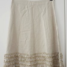 Lniana beżowa spódnica haftowana hafty len Vintage