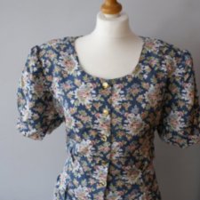 Sukienka Vintage Jedwab Kwiaty Floral 80s