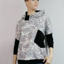 Bluza damska oversize kwiaty czarno białe