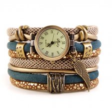 Zegarek - bransoletka w stylu retro, zielony, złoty, brązowy, ze skrzydłem