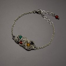 Bransoletka kolorowe agaty wire wrapping, stal chirurgiczna