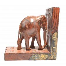 Palisandrowa podpórka do książek z motywem słoni, Sri Lanka lata 60.