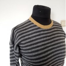 Sweter w paski szary wełna merino kaszmir