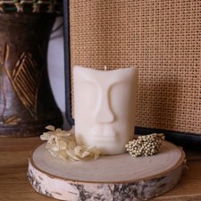 Świeczka świeca sojowa naturalna twarz rzeźba boho
