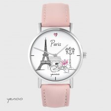 Zegarek yenoo - Paryż - pudrowy róż, skórzany