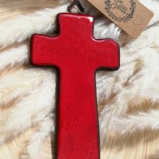 CERAMICZNY KRZYŻ ŚCIENNY 18 CM czerwony minimalistyczny nowoczesny design HAND-MADE ceramika polska
