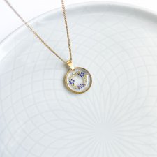 Okrągły wisiorek z wiankiem / Niezapominajki w żywicy / Romantyczna biżuteria / Biżuteria ślubna / Naszyjnik z kwiatami / Srebrny łańcuszek