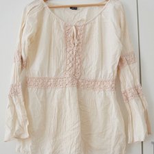 Bawełniana bluzka Boho z koronką haftami Hippie Vintage