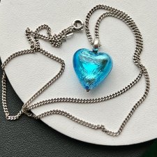 Miłość w anielskim błękicie ❤ Handmade Galaxy Design Glass Heart Necklace Sterling Silver❤