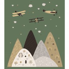 NAKLEJKA ŚCIENNA - Góry Brązowe 120x180cm + samoloty, chmury, kropki