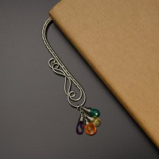 Kolorowa zakładka metalowa do książki ze stali chirurgicznej ametyst, cytryn, onyks, karneol, wire wrapping