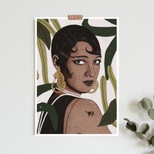 Women with cat earrings,plakat, A2 lub 40x50 cm