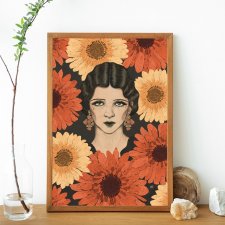 Anna z kwiatami, kobiecy plakat, ilustracja  A3 lub 30X40 cm