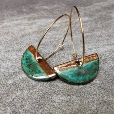 Kolczyki ceramiczne z kołem złocisto-szmaragdowe