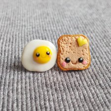 Śmieszne Kolczyki Tost i Jajko Sadzone Kawaii Prezent na Walentynki