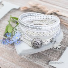 Biała bransoletka boho Swarovski White Silver