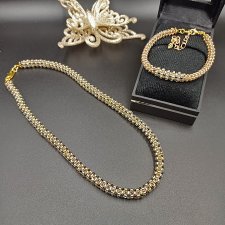 Komplet biżuterii naszyjnik i bransoletka z drobnych koralików złoty kolor