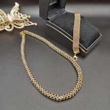 Komplet biżuterii naszyjnik i bransoletka z drobnych koralików złoty kolor