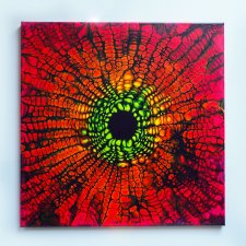 Abstrakcyjny obraz aktywny w UV "Oko smoka" 50x50 cm ręcznie malowany, nowoczesny