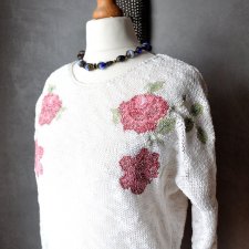 Wiosenny letni ażurowy sweter z haftem S