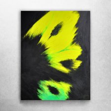 Neonowa abstrakcja- Motyl Cytrynek, Obraz Akryl 40 x 50cm. Do nowoczesnego, minimalistycznego wnętrza. Skrzydło Motyla. Żółty i zielony fluo.