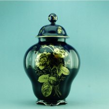Lindner polany kobaltem złotem wazon amfora kwiaty