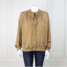 Camelowa elegancka bluzka ze wstążką Zara Basic