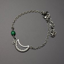 Bransoletka półksiężyc malachit, wire wrapping księżyc, lunula