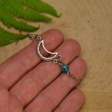 Bransoletka półksiężyc niebieski apatyt, wire wrapping księżyc lunula