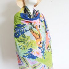Lanidor letni szal vintage bawełna pareo egzotyczny wzór papugi