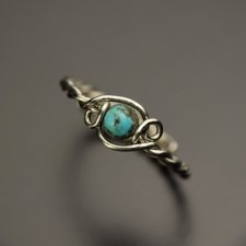 Pierścionek regulowany turkus, wire wrapping, stal chirurgiczna
