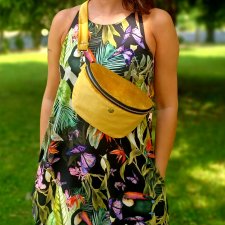 Duża torebko nerka z weluru Yellow