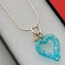 Rzadkość!  ❤  Handmade Galaxy Oslo Design Glass Heart Necklace ❤ Bardzo ciekawy naszyjnik