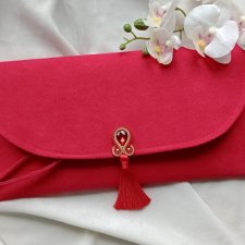 Torebka kopertówka czerwona, soutache sutasz, czerwona kopertówka z chwostem, ręcznie robiona torebka