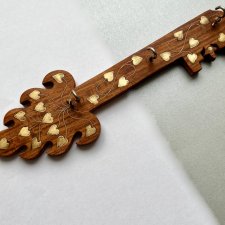 Vintage Wood and Brass Key Holder ❀ڿڰۣ❀ Rzadki inkrustowany wieszak florystyczny do kluczy  ❀ڿڰۣ❀ Klucz